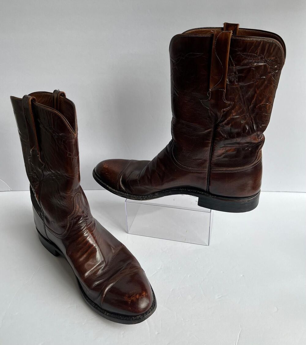 Vintage Lucchese L6748 Western Cowboy Boots Brown Leather Mens 11.5 B